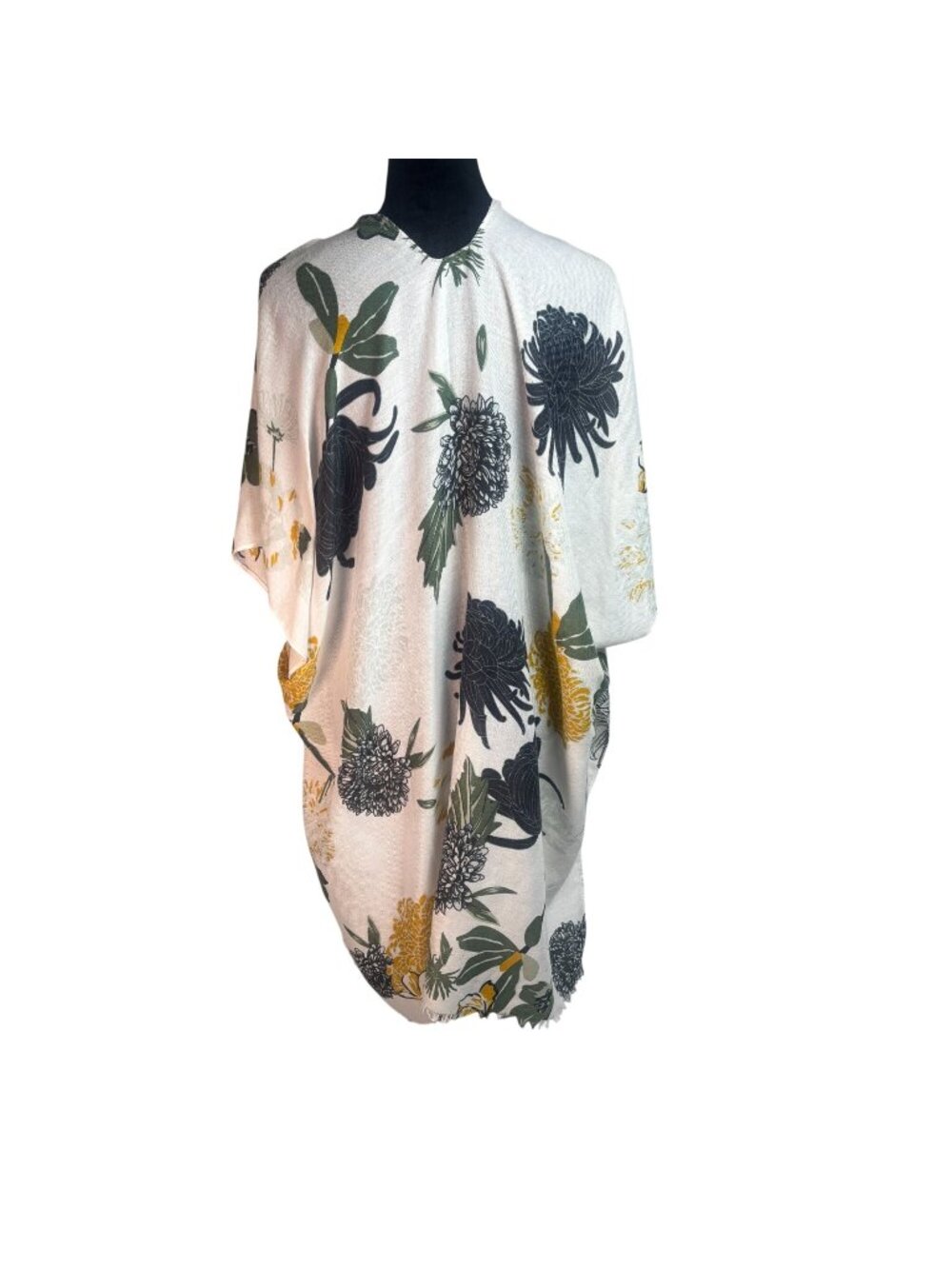 Ashley Stewart Black & White Graphic Pattern Open Front Ruffle Sleeve Kimono Jac